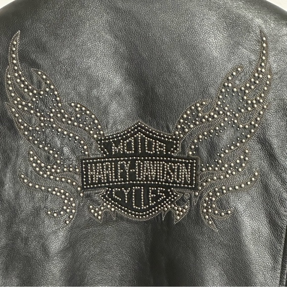 Harley Davidson Authentic Black Leather Studded Flame Bar & Shield Moto Jacket - Picture 15 of 16
